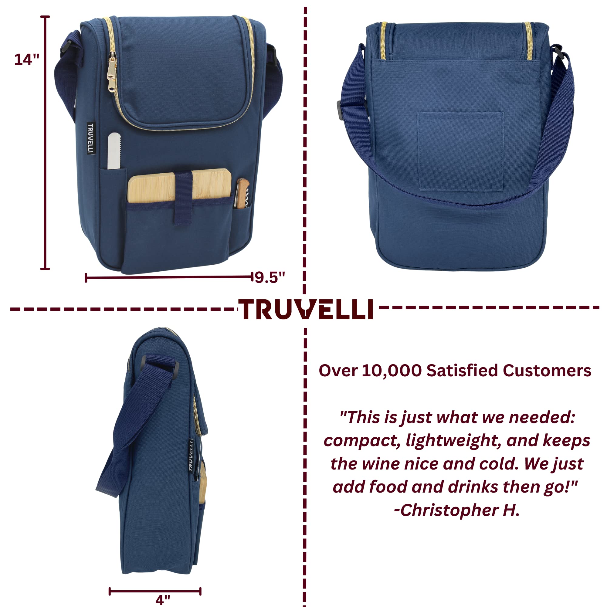Truvelli Plush Picnic wine bag waterproof polycanvas for durable use.