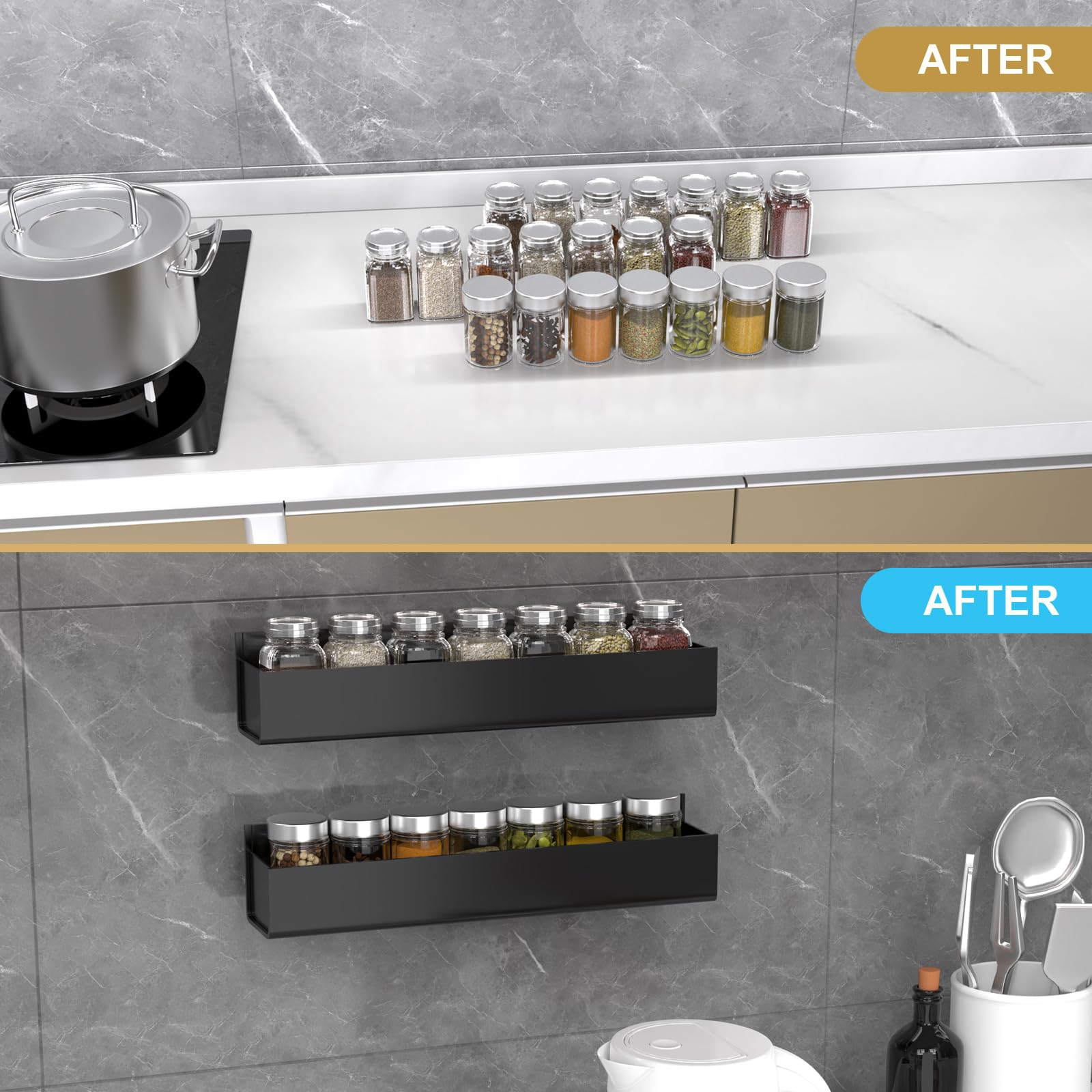 PMMASTO dual-pack transparent spice shelf for visibility and organization