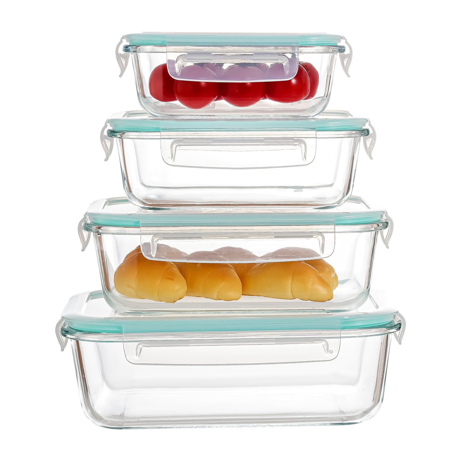 Pmssypl 4-piece glass storage set with locked lids for leftovers and prep.