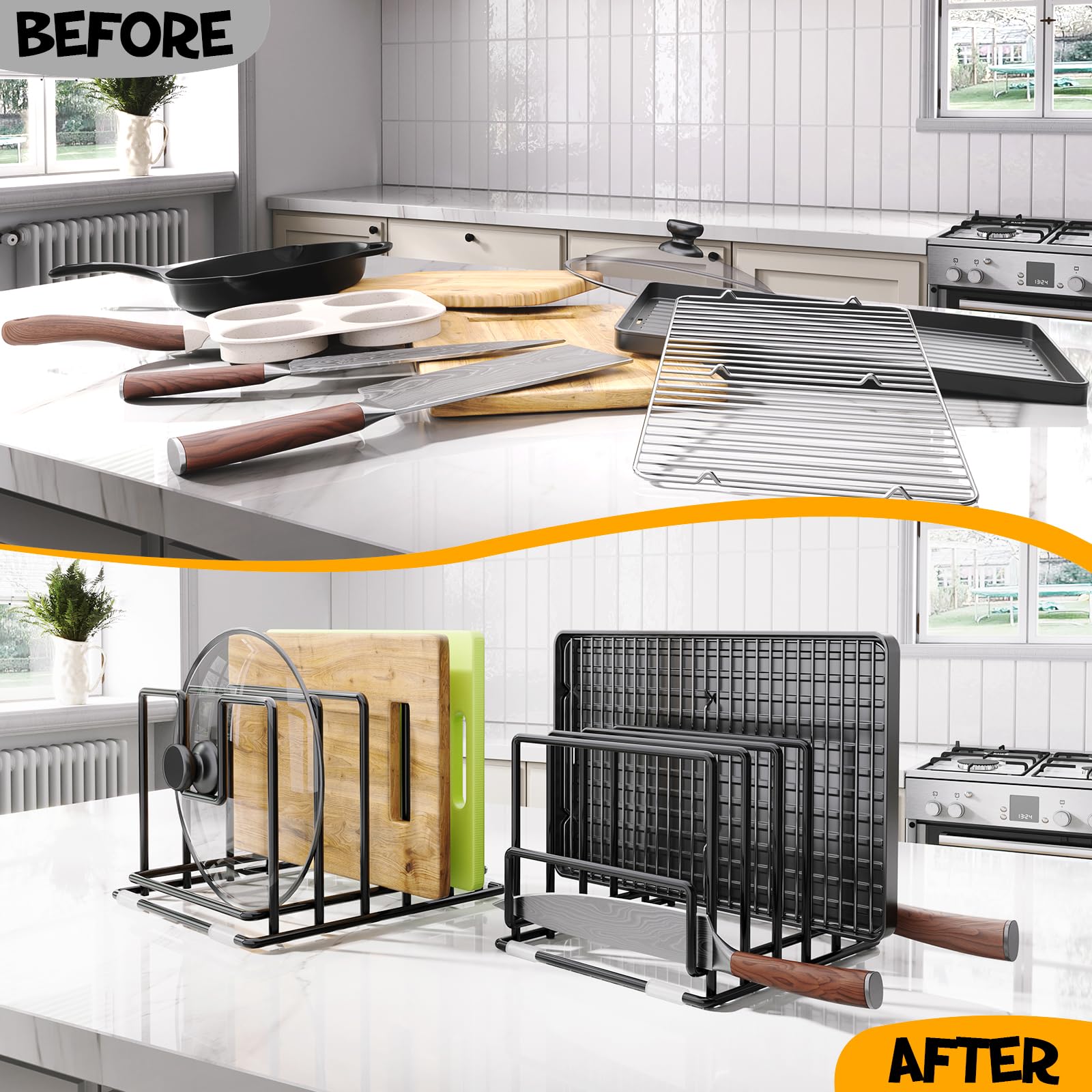 PMYEK flat-item slots fit cutting boards, trays, and baking sheets.