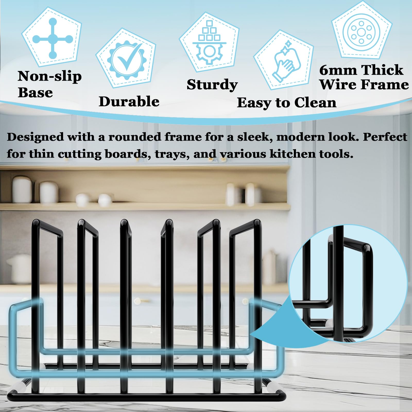 PMYEK vertical pan rack saves space by keeping items upright