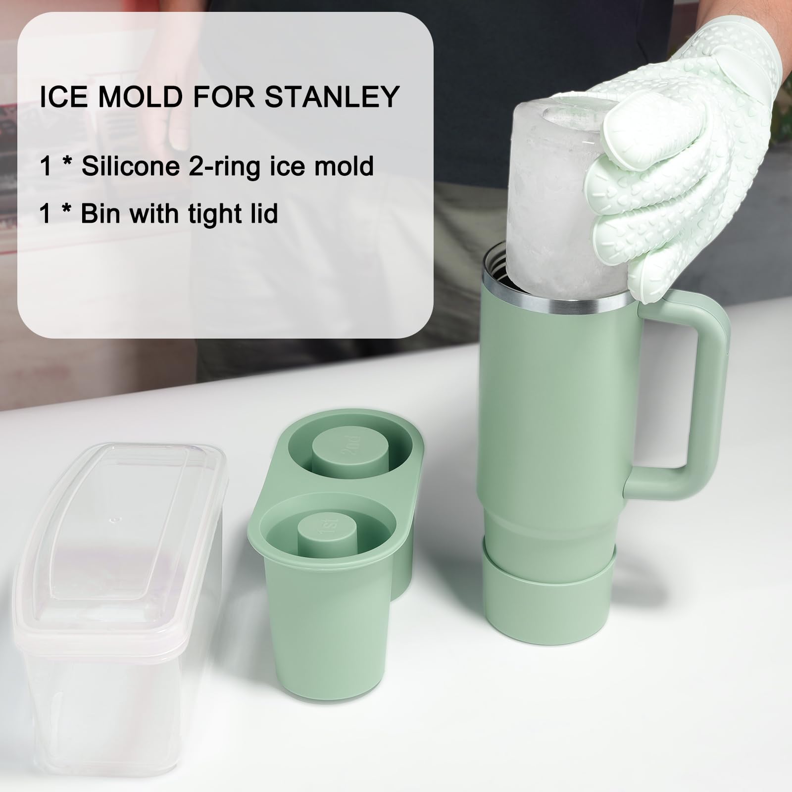 Mold shown with bin to prevent odors in freezer.
