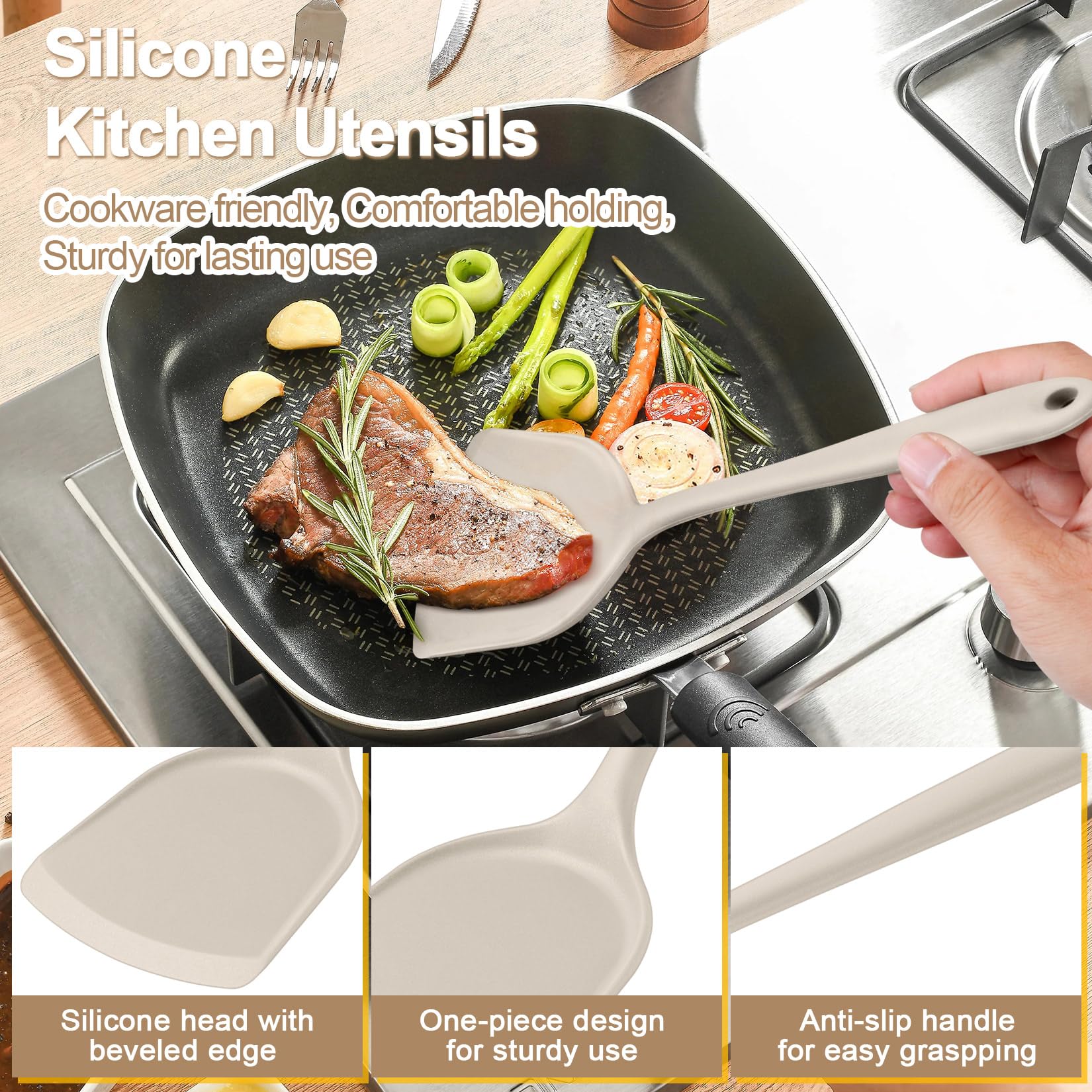 P&P CHEF solid-spoon for scooping hot soups with control.