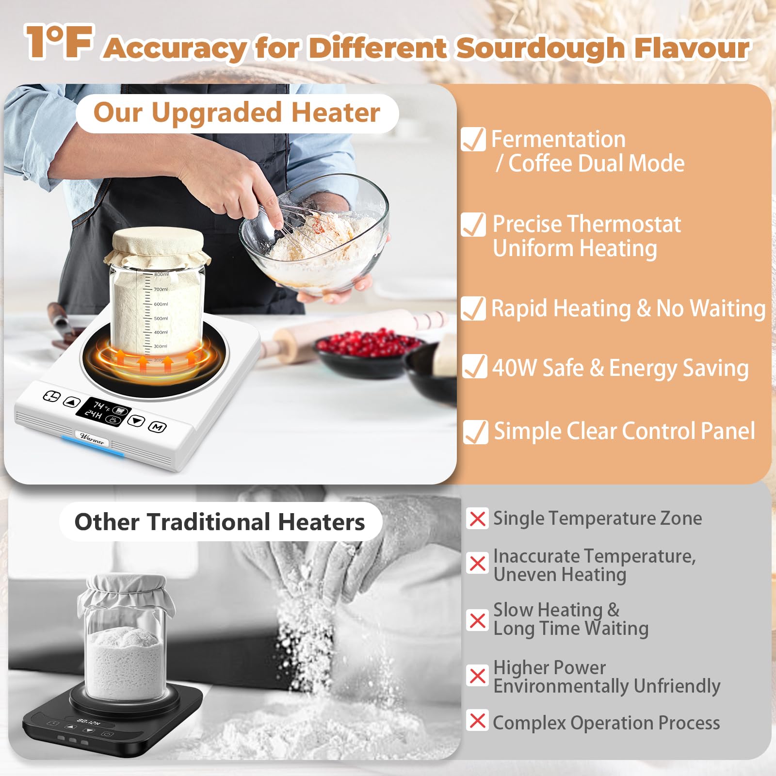 Poatwz sourdough jar heat area maintains consistent warmth.