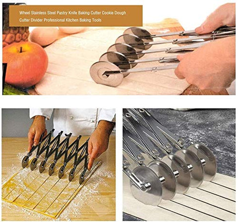 Pobowlgarls pastry knife cutting through crusts with smooth, confident motion.