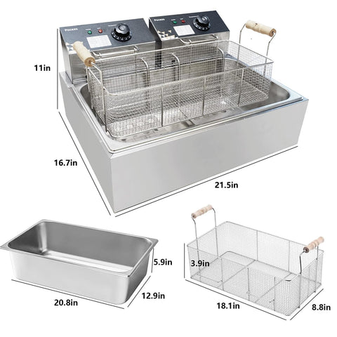 Pocezo fryer basket in draining position to remove excess oil easily.
