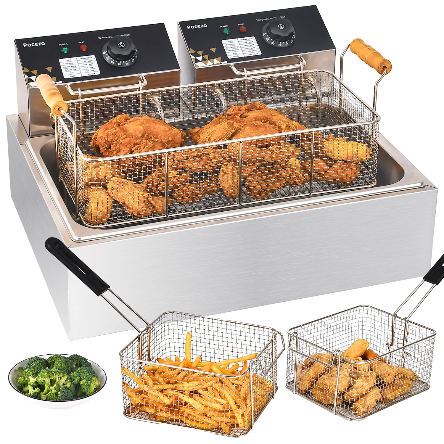 Pocezo electric deep fryer showing its large 24 Qt capacity for family meals.
