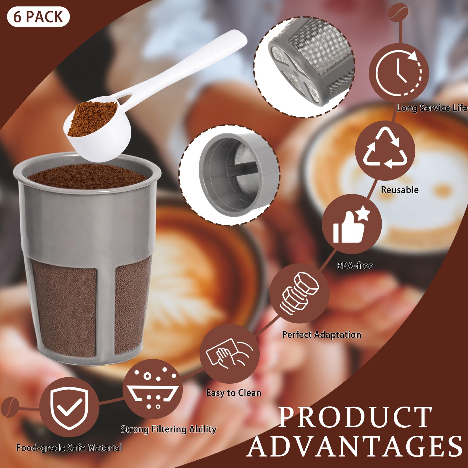 Six inner filters and coffee spoon included in the Podoy pack