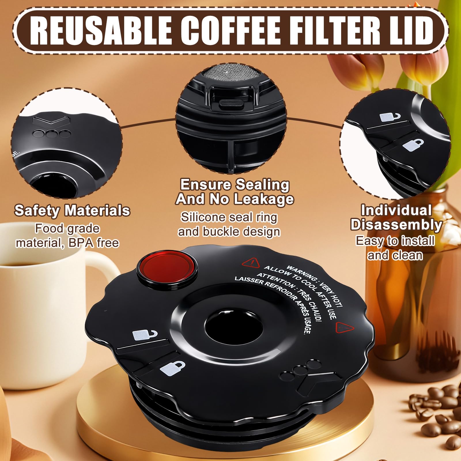 Podoy coffee filter cover lid compatibility chart highlights Keurig series compatibility.