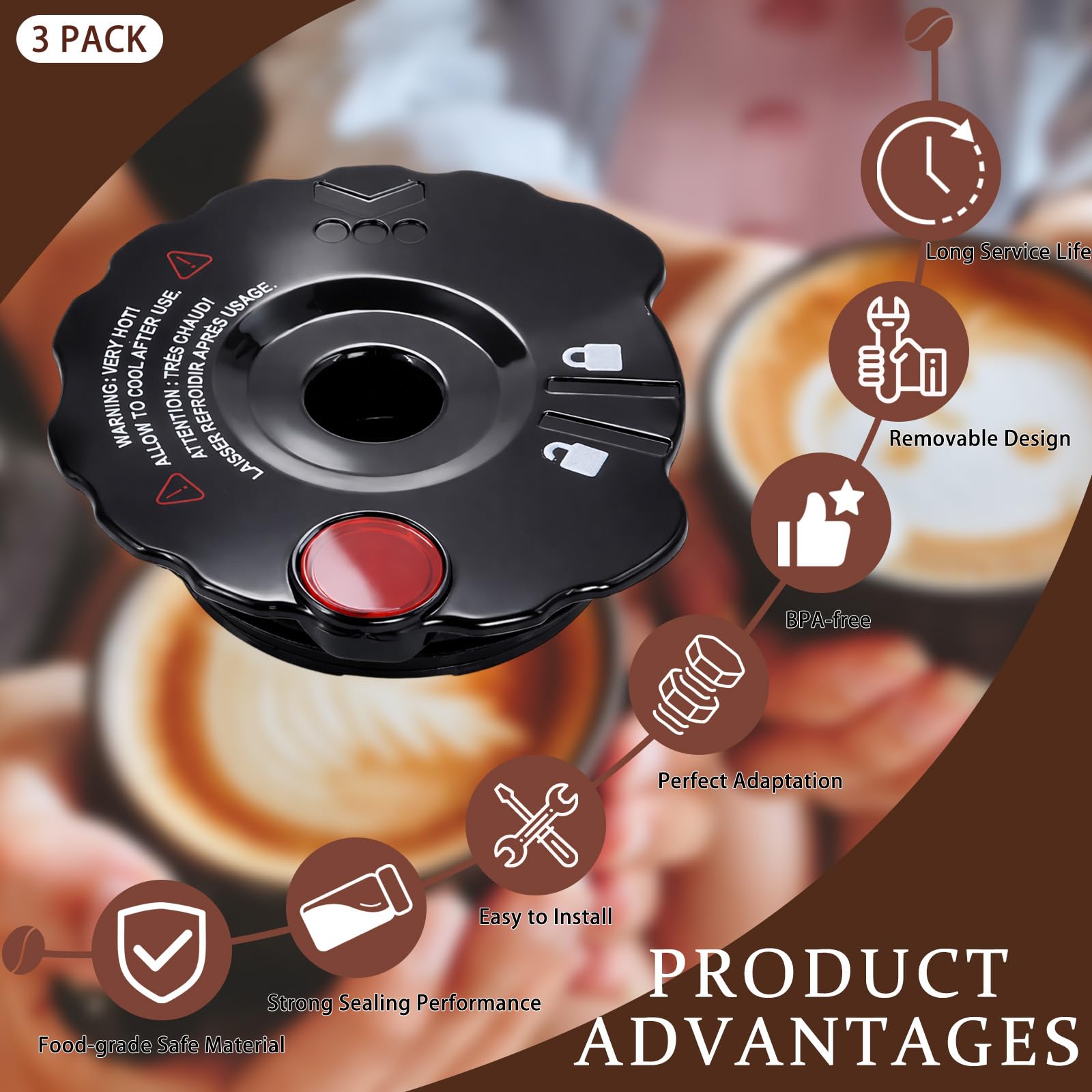 Podoy coffee filter cover lid packaging shows a 3-pack for replacement.