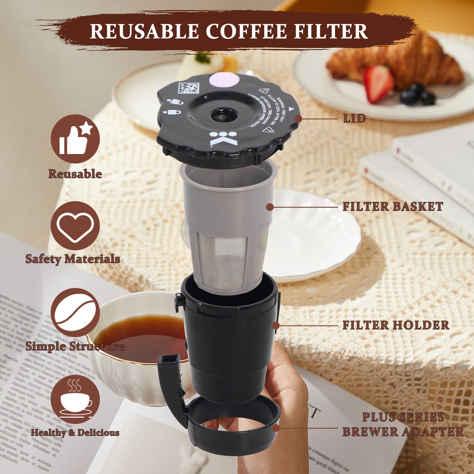 Podoy K250 reusable filter is top-rack dishwasher-safe for quick cleanup