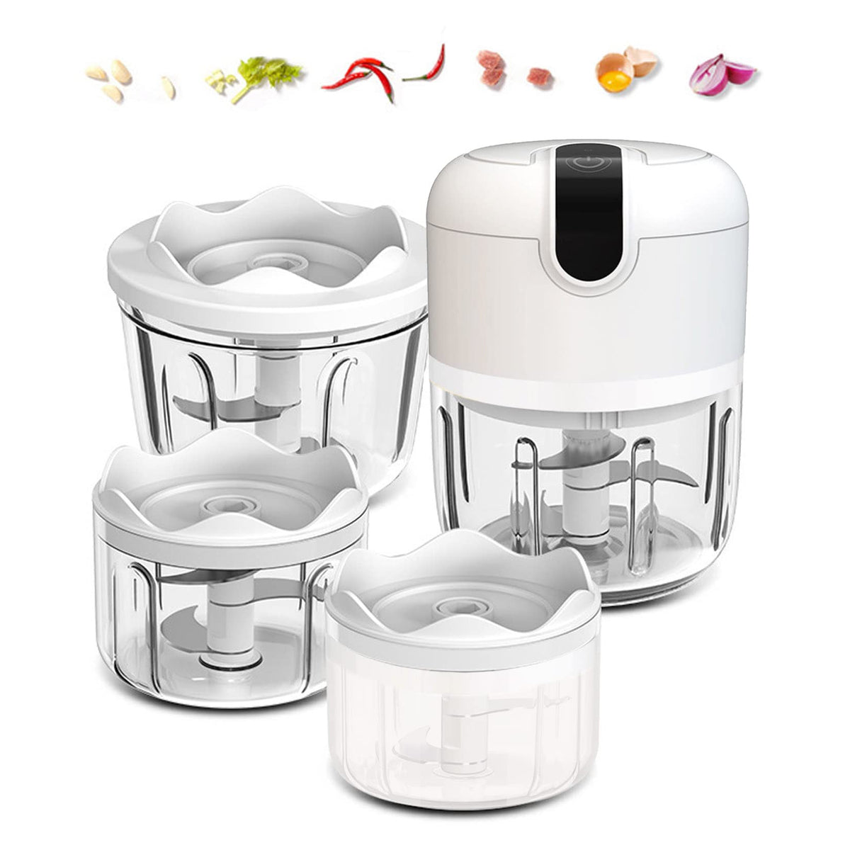Pogeair white cordless mini chopper set with multiple cups for versatile prep