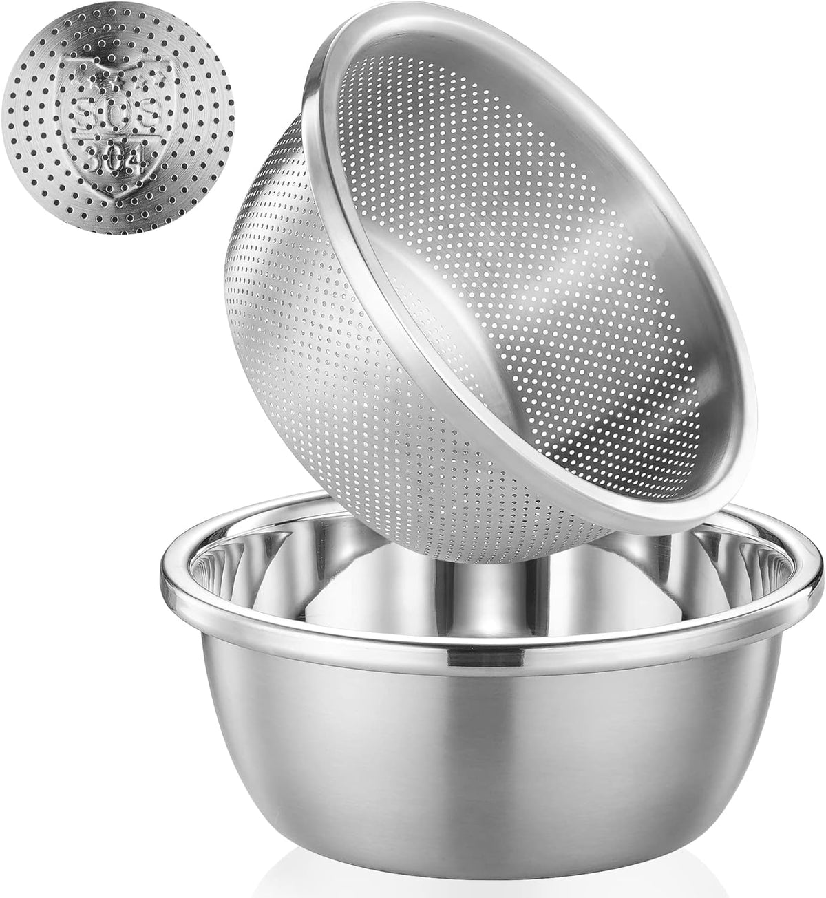 POPGRADE 304 stainless steel colander with 2qt capacity for quick draining