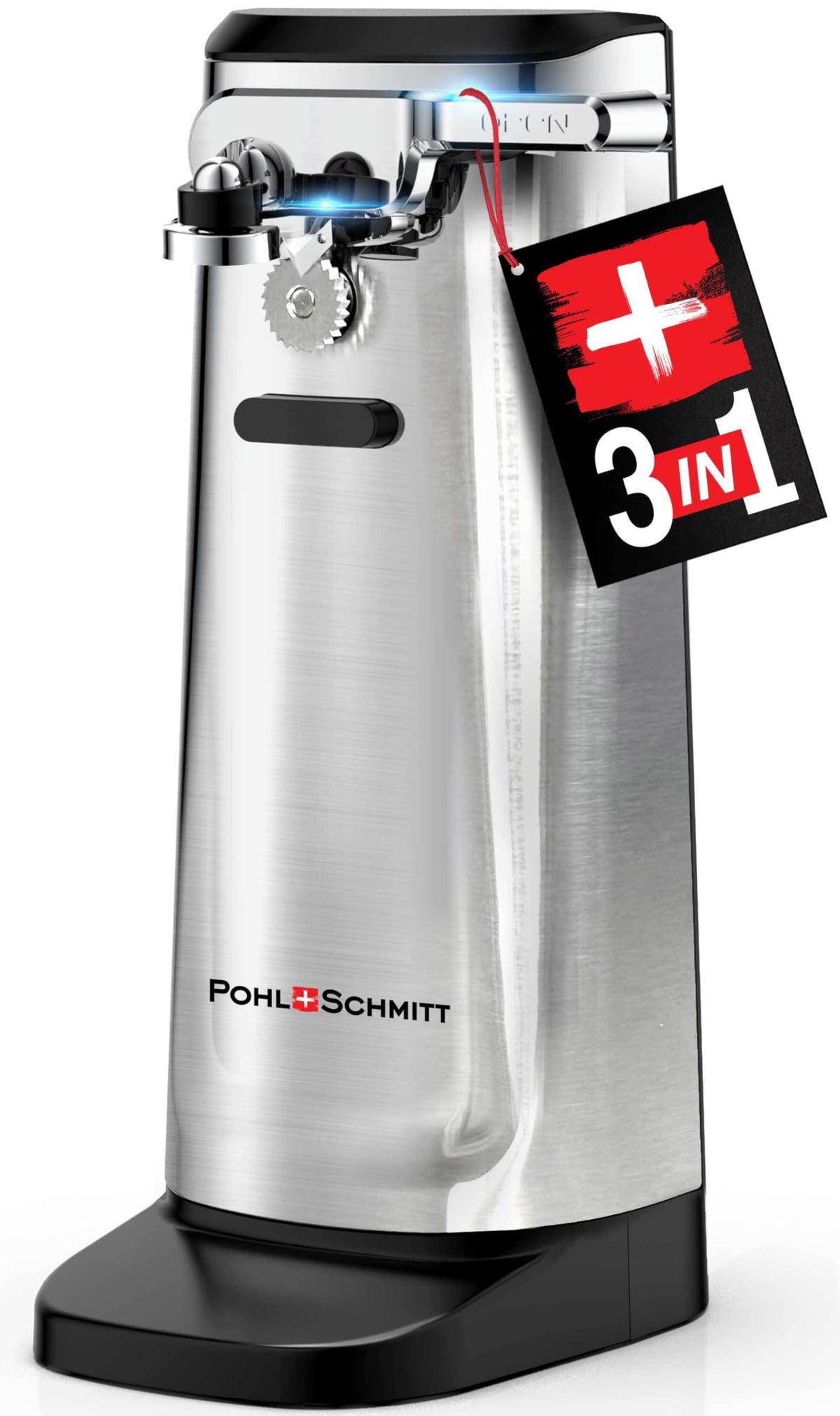 POHL SCHMITT 3-in-1 electric can opener simplifies opening cans