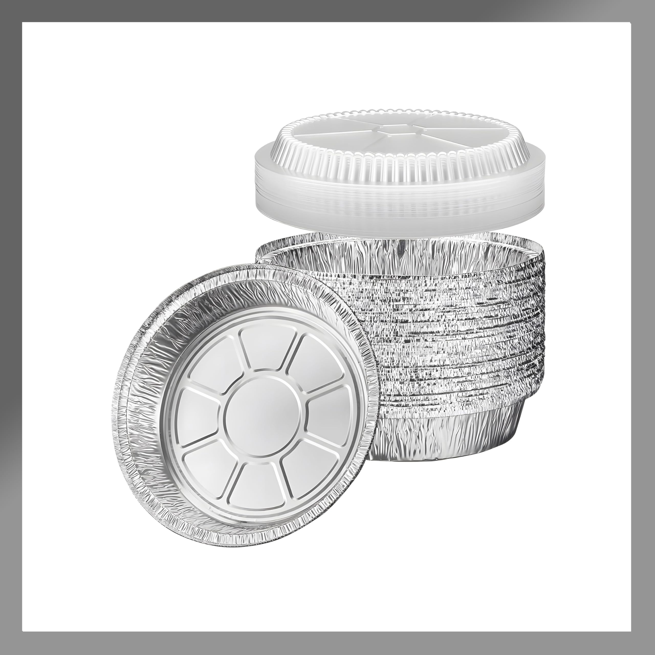Pokanic 6-inch round foil pan with clear dome lid for easy viewing and moisture retention.