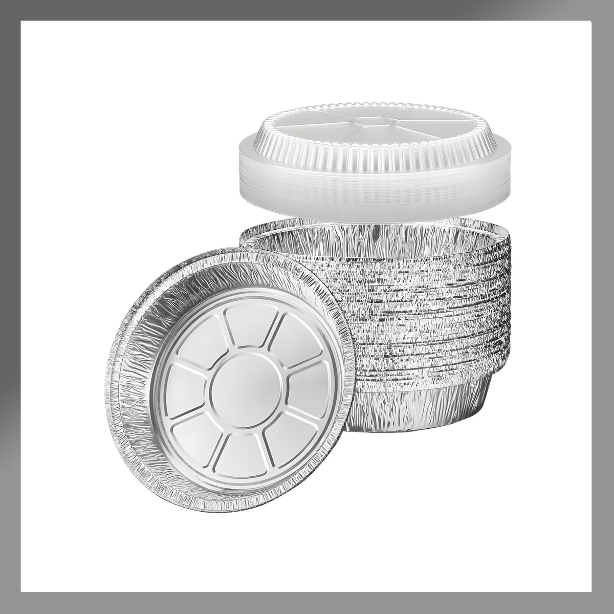 Pokanic 6-inch round foil pan with clear dome lid for easy viewing and moisture retention.