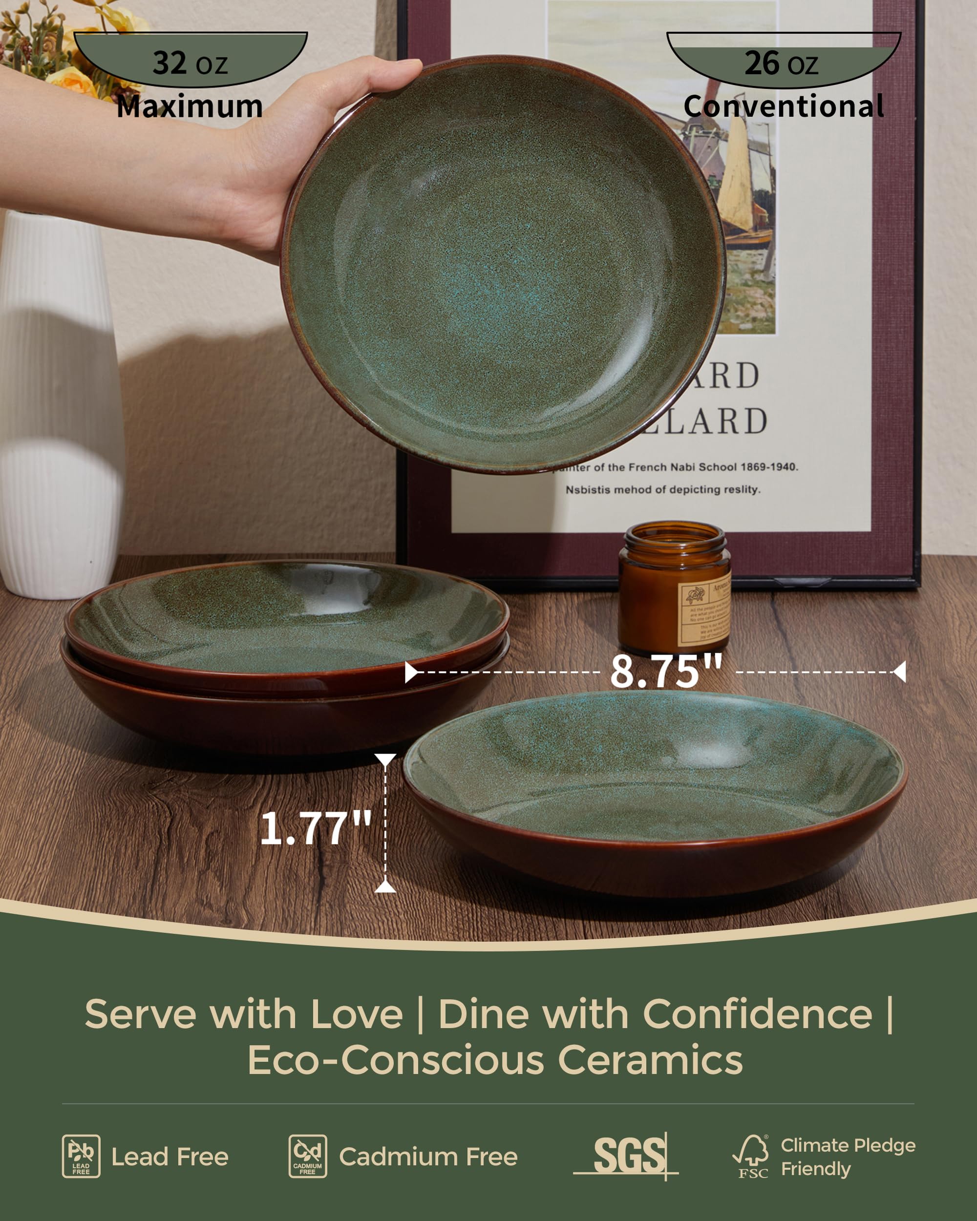 Pokini 32oz bowls showcase generous portions for pasta and soups.