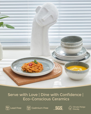 Pokini gradient-green cereal bowls offer durable, chip-resistant practicality