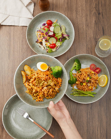 Pokini deep bowls for soups and salads with rich glaze.
