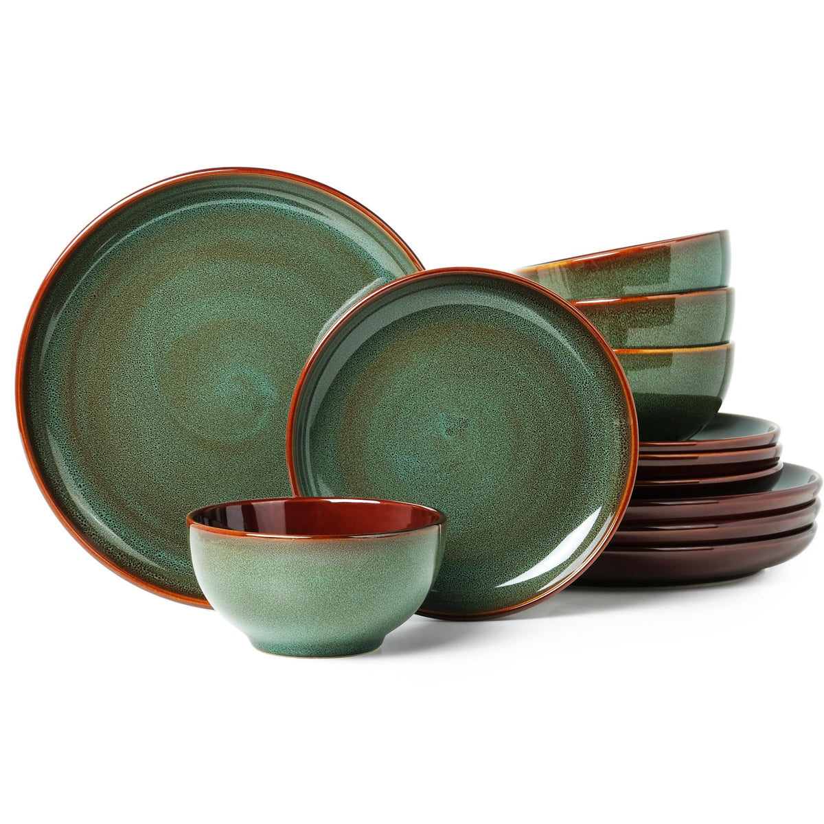 Pokini Stoneware Dinnerware Set with unique reactive glaze for distinctive table appeal