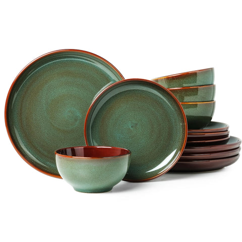 Pokini Stoneware Dinnerware Set with unique reactive glaze for distinctive table appeal