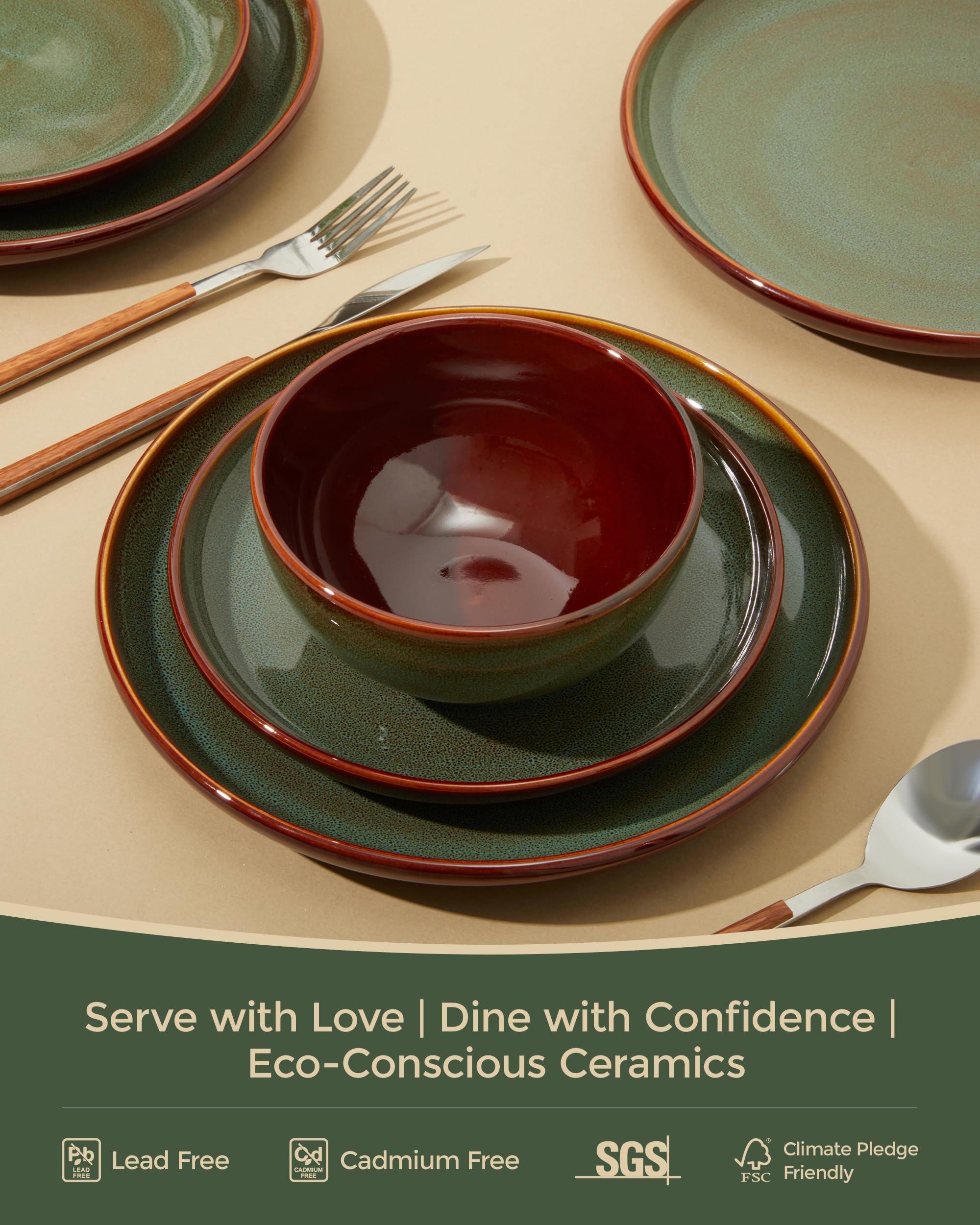 Pokini sage green dinnerware adds timeless elegance to casual and formal tables