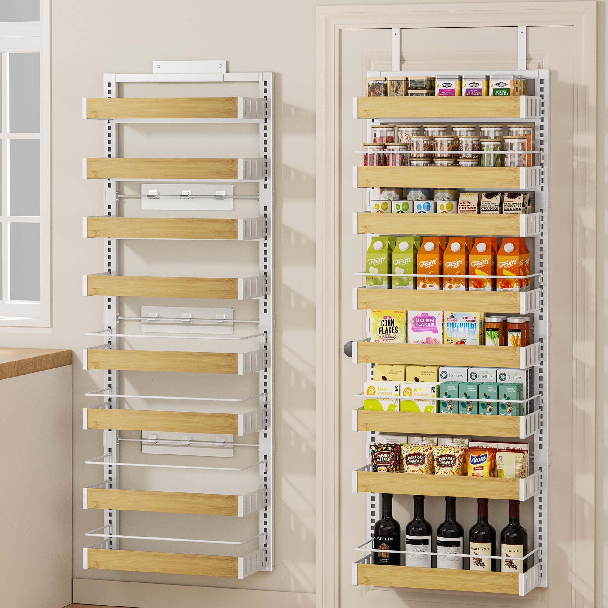 POKIPO 8-tier over-the-door pantry organizer with adjustable baskets for flexible spice storage