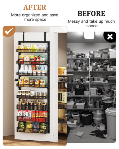 POKIPO 8-tier pantry organizer wall-mount option adds versatile storage in kitchen or bath.