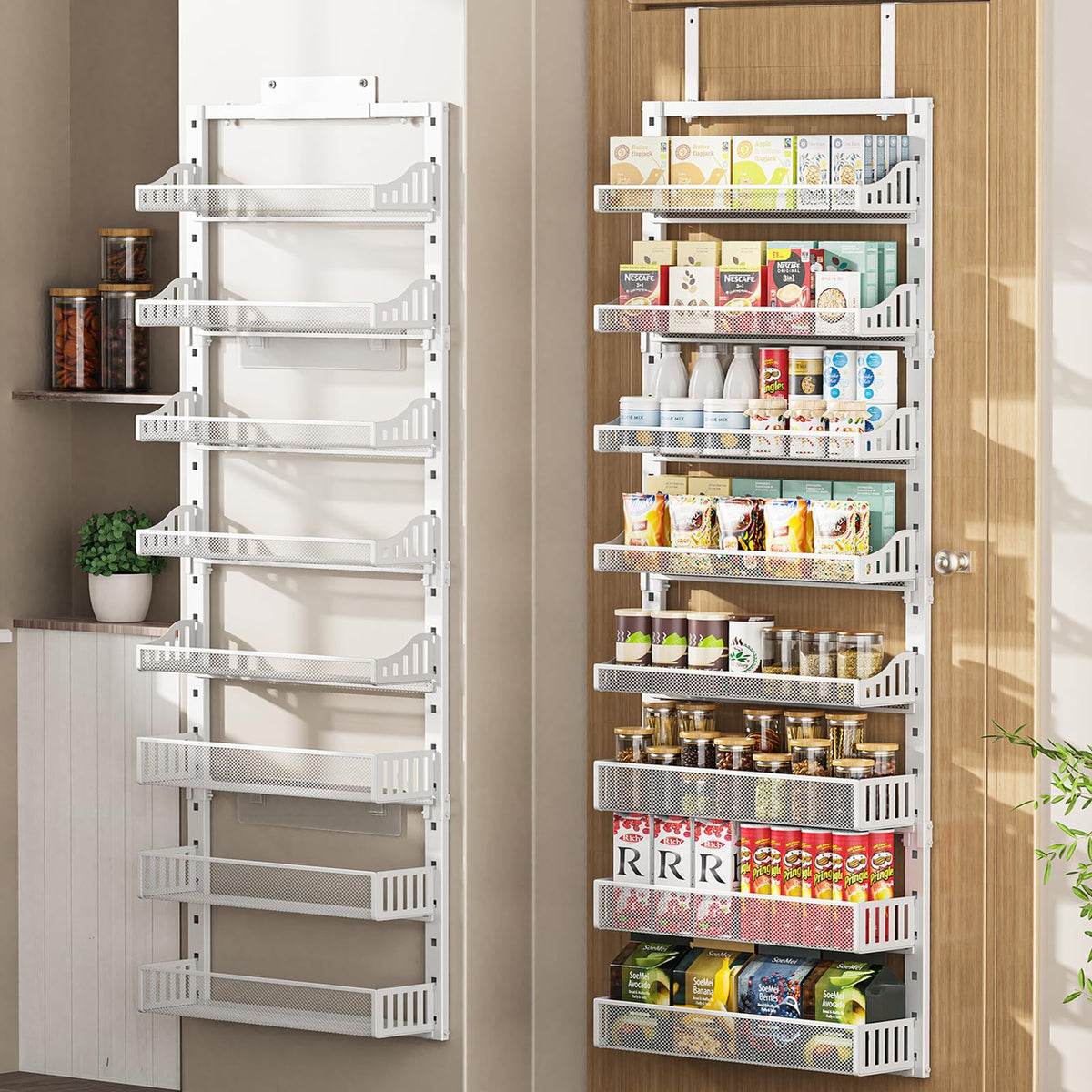 POKIPO over-the-door pantry organizer front view for versatile spice and snack storage