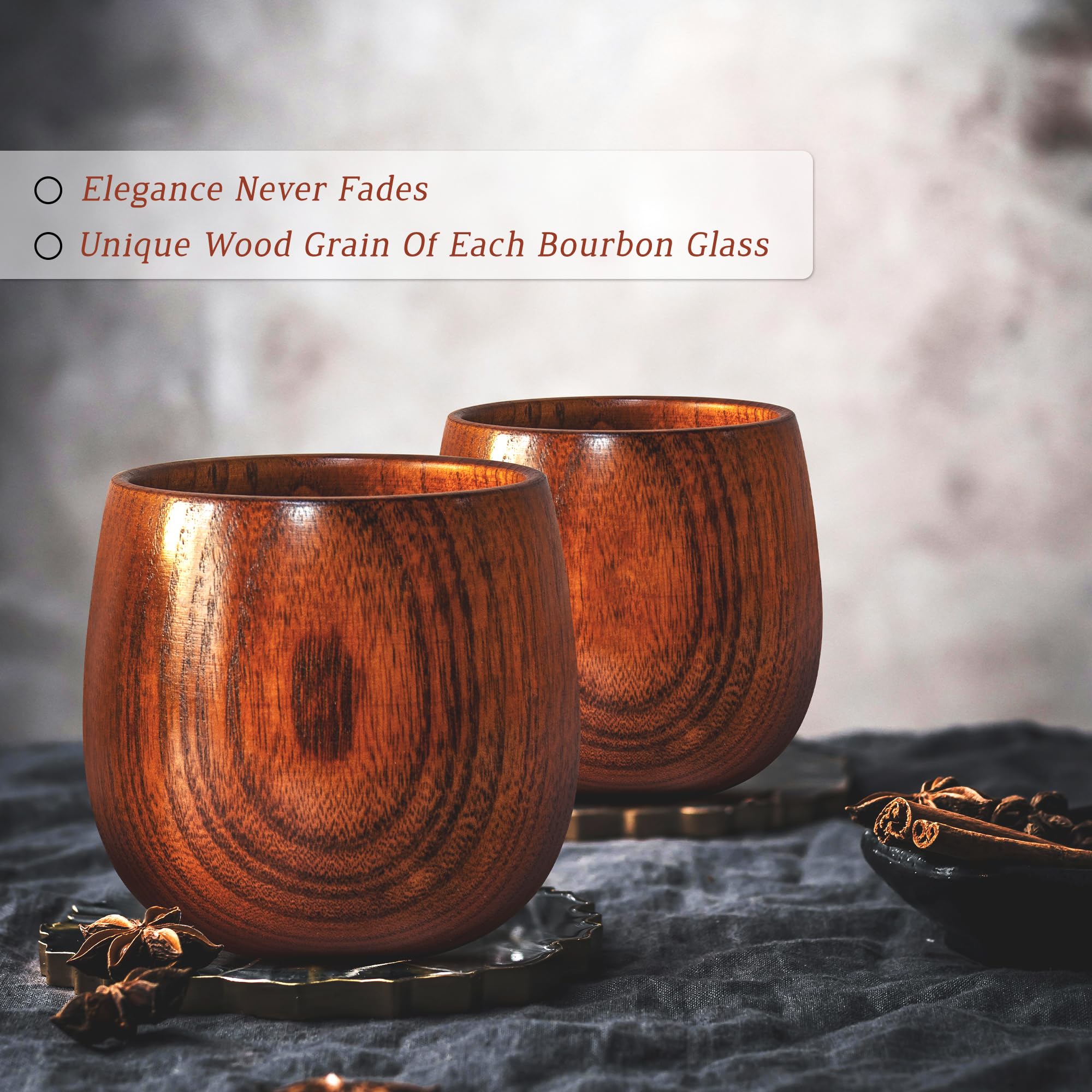 PokShow old-fashioned wooden tumbler with ergonomic grip for comfortable sipping.