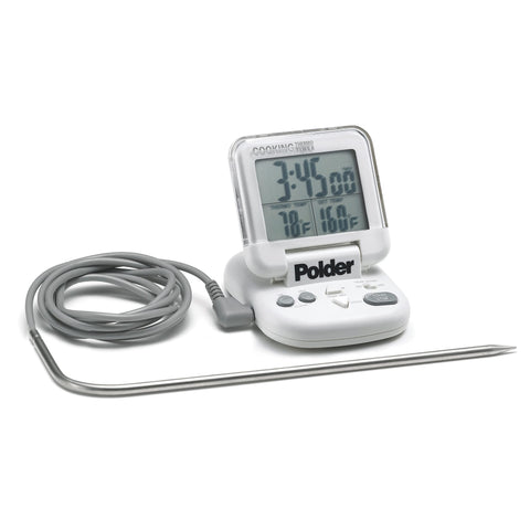 Polder digital in-oven thermometer timer front view with clear reading for precise cooking.
