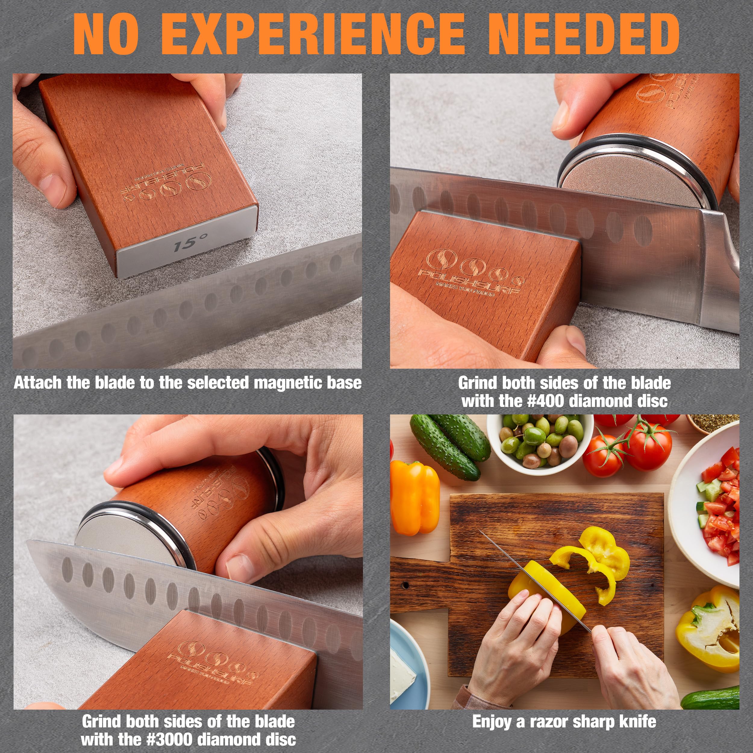 POLISHSURF high-concentration diamonds deliver durable cutting performance across kitchen knives.