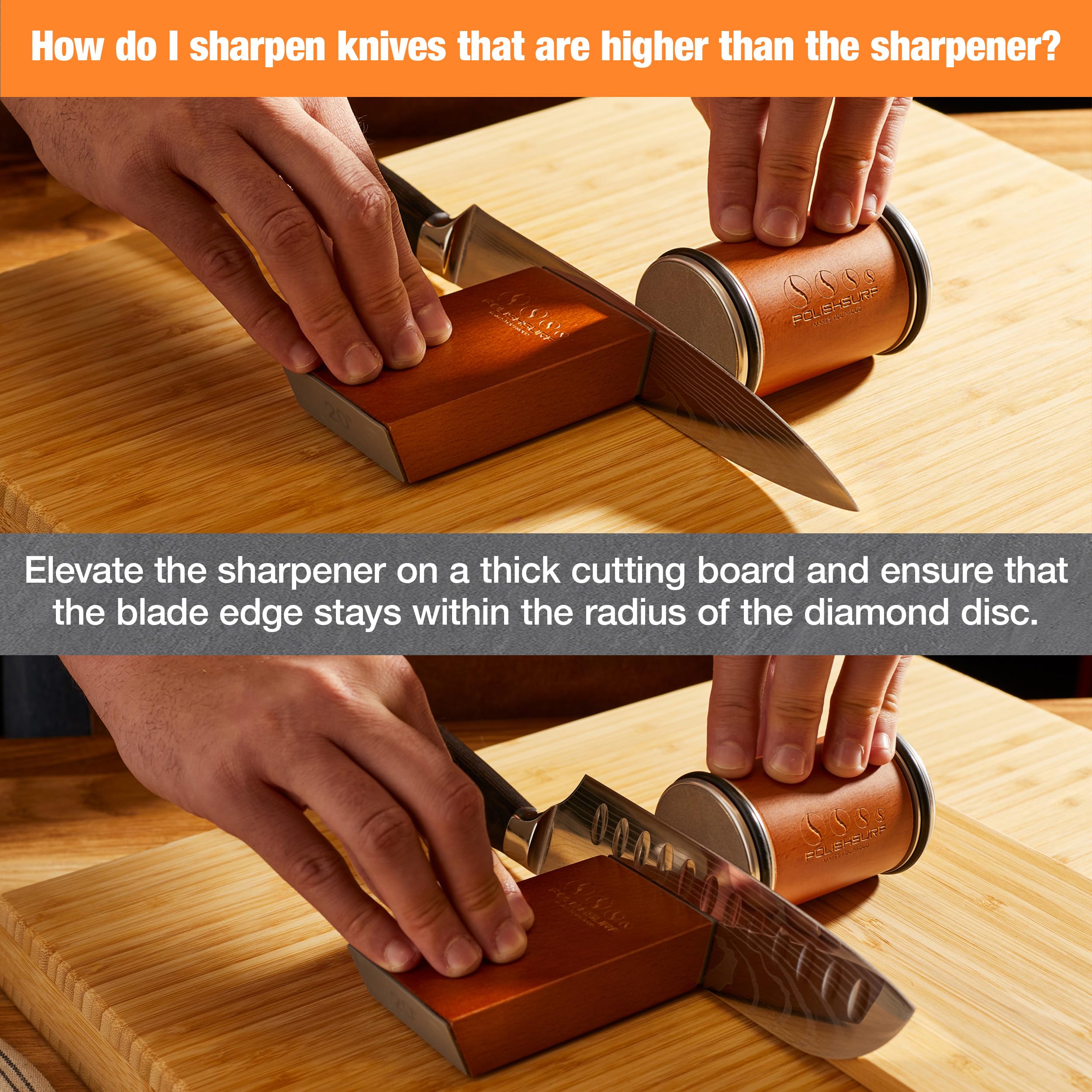 POLISHSURF compact manual sharpener is easy to store and use in home kitchens.