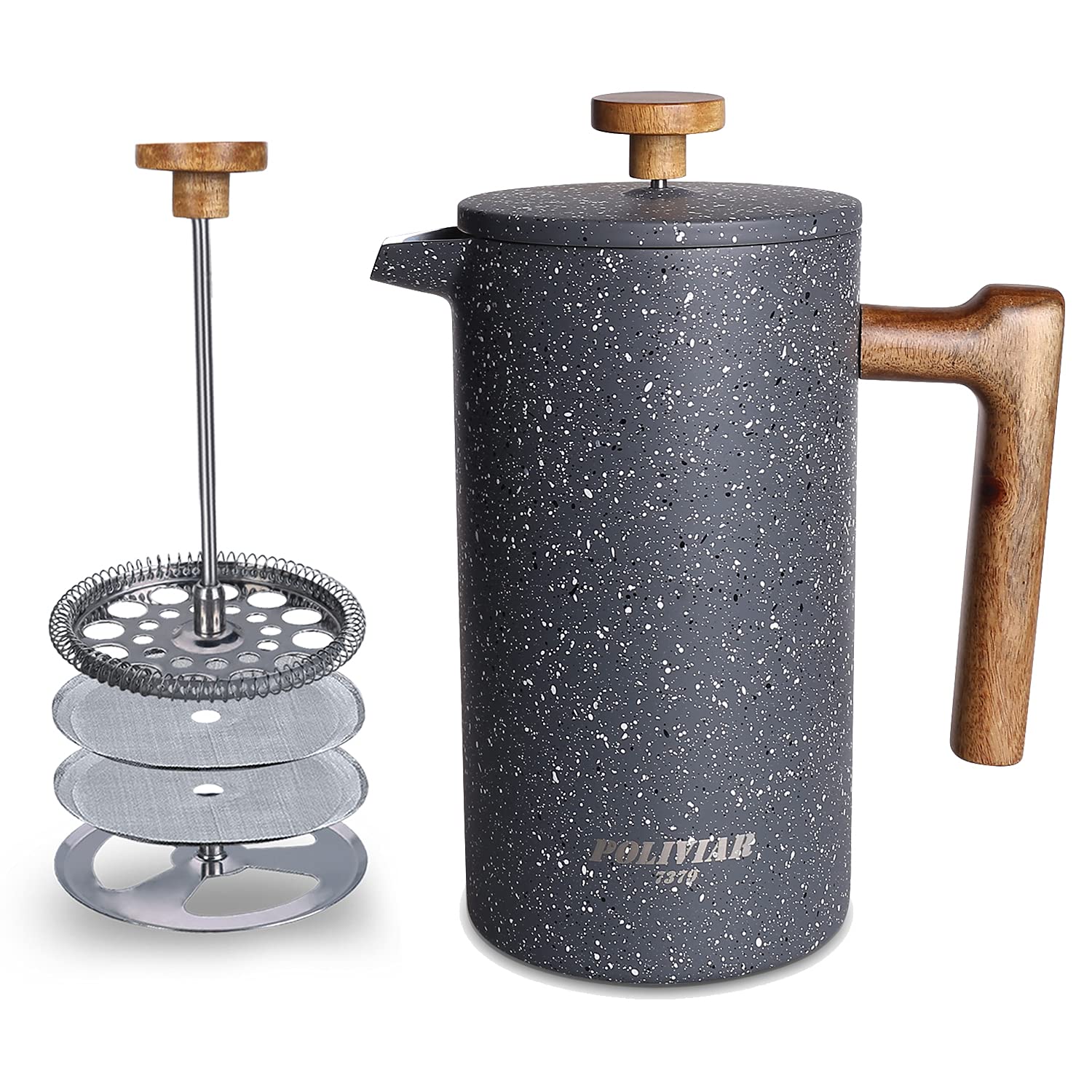 POLIVIAR 7379 French press showing 34-ounce capacity for sharing coffee