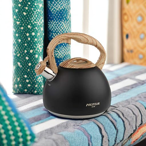 POLIVIAR 2.7-quart kettle features a fast heat base for quicker boils.