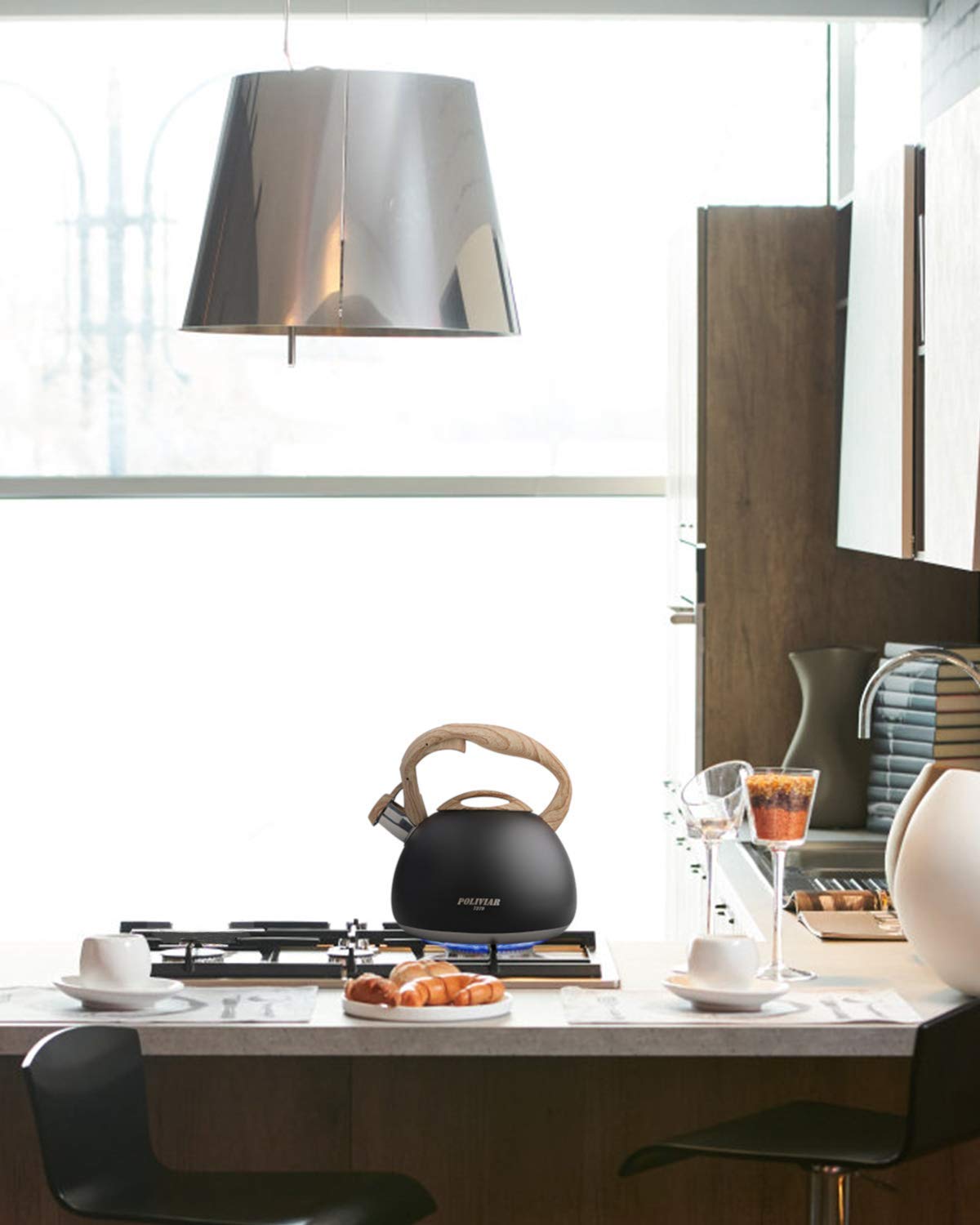 POLIVIAR sleek black Ti finish adds modern style to the kitchen.