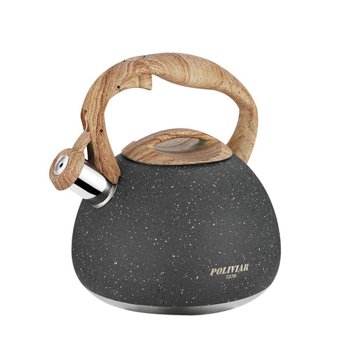 POLIVIAR tea kettle with natural stone finish and wood pattern handle for stylish brewing at home