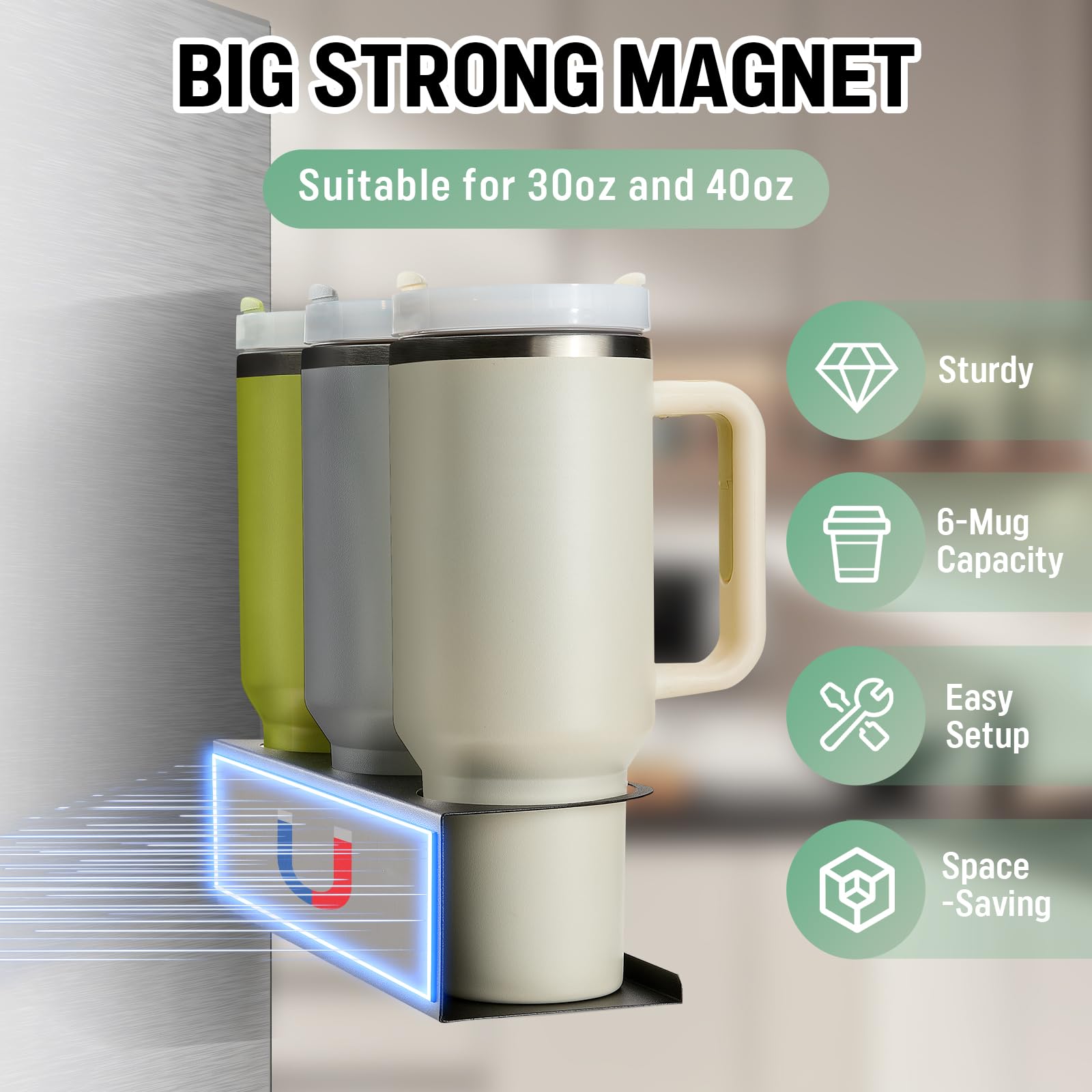POLRAI Stanley cup organizer for 30oz and 40oz tumblers with strong magnetic hold.