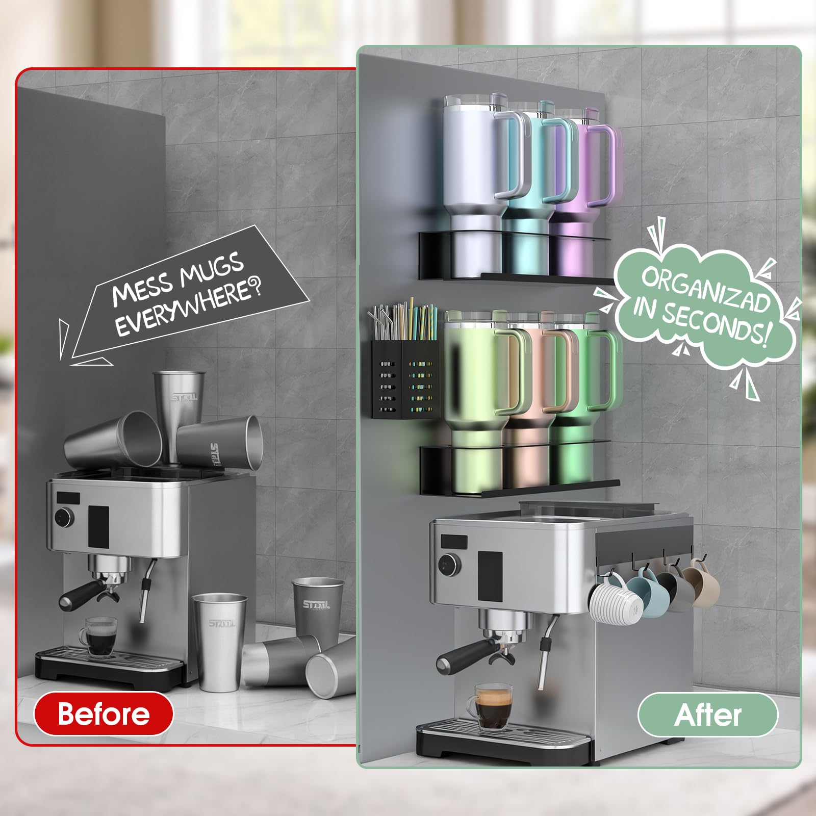 POLRAI cup rack with double-sided tape sticks easily to surfaces for versatile placement.