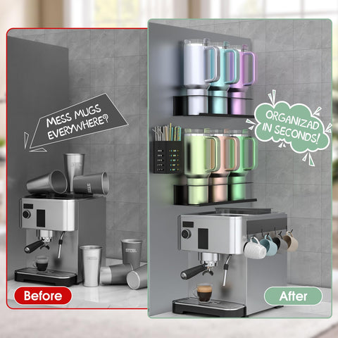 POLRAI cup rack with double-sided tape sticks easily to surfaces for versatile placement.