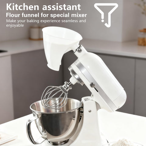 Pomfaee angled spout design directs ingredients precisely into the mixer bowl.