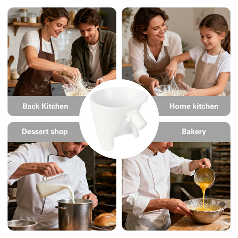 Pomfaee supports both dry and wet ingredients for versatile baking tasks.