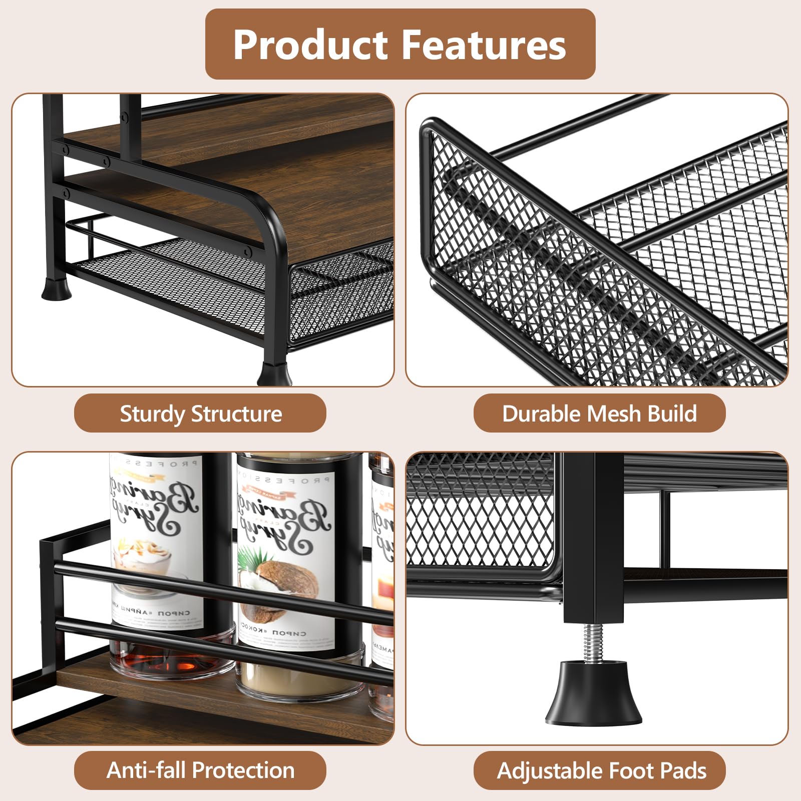 PONEYA top shelf anti-fall rail protects bottles.