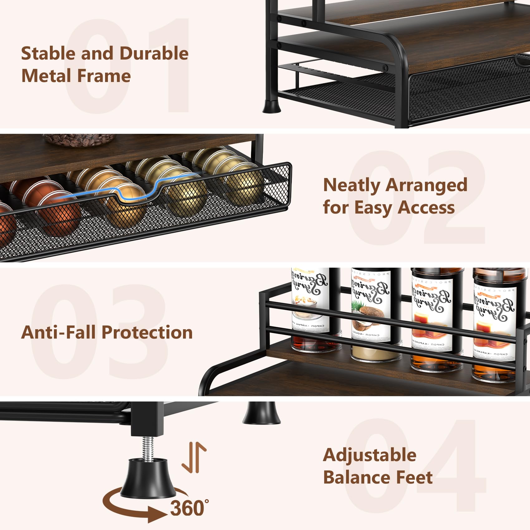 PONEYA adjustable feet ensure level stability on uneven countertops.