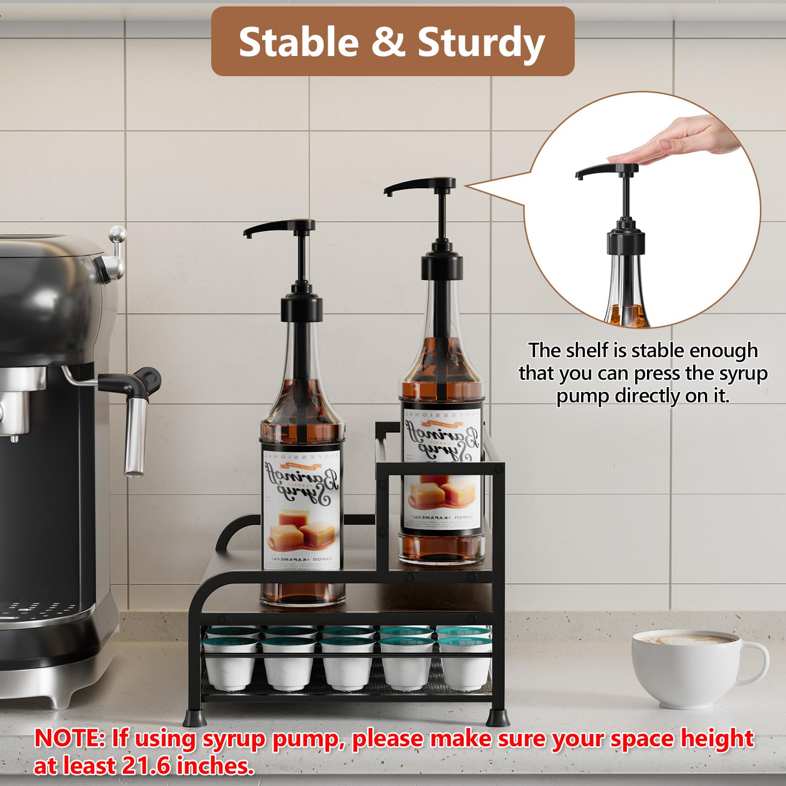 PONEYA pull-out drawer stores 35 K-Cups for easy caffeine prep.