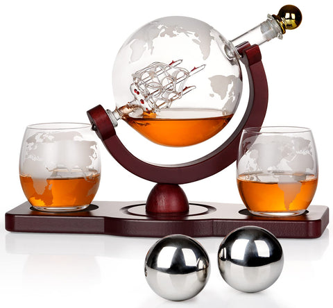 PONPUR globe decanter with ship detail adds refined flair to your home bar.