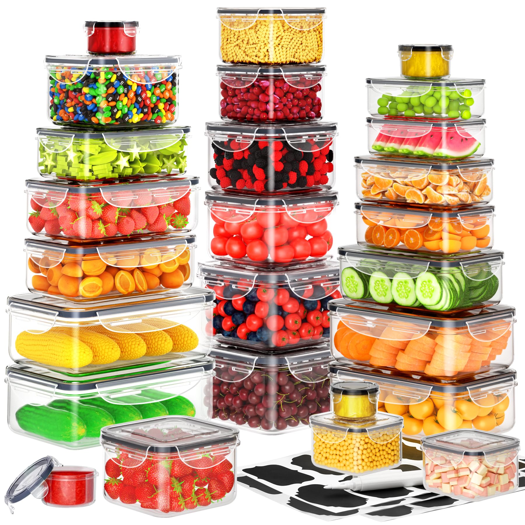 Pony Crossing the River 52-pcs set: clear stackable containers for meal prep and fridge organization