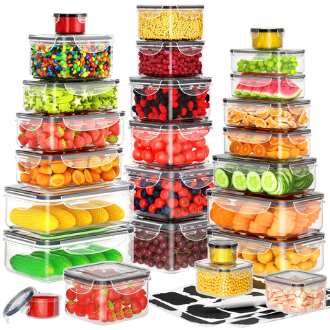 Pony Crossing the River 52-pcs set: clear stackable containers for meal prep and fridge organization