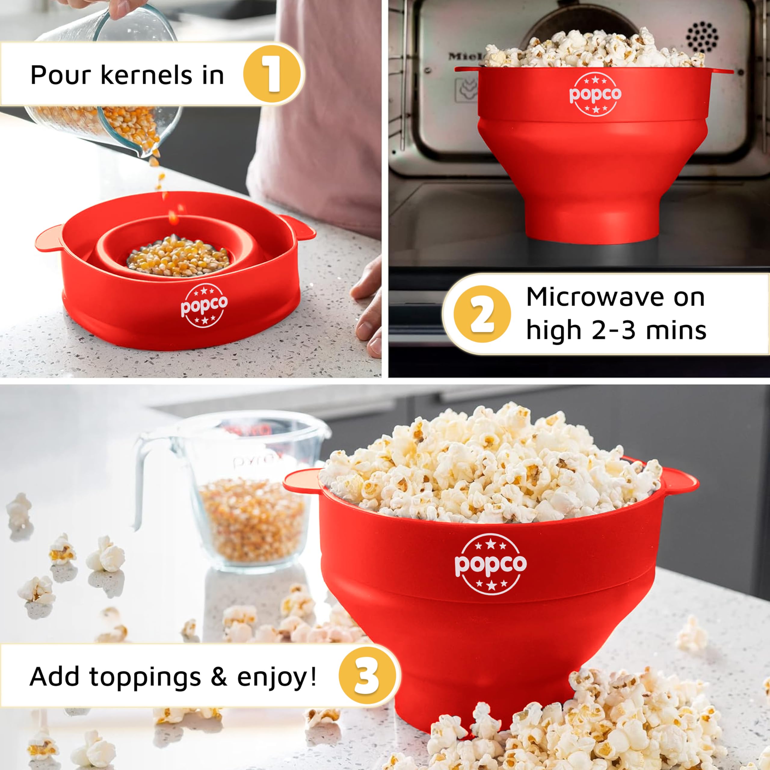 POPCO dishwasher-safe silicone bowl for easy cleaning.
