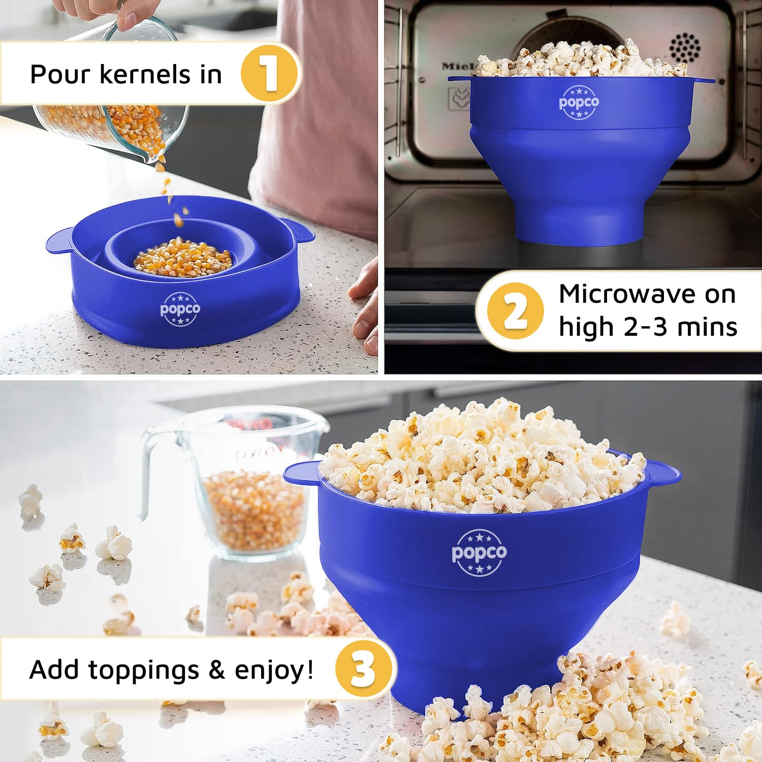 POPCO dishwasher-safe silicone popcorn popper for simple cleanup